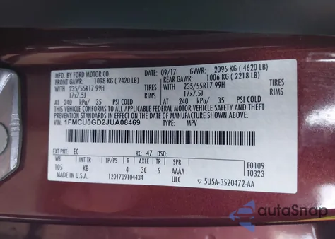 2018 Ford Escape Se z USA, uszkodzony, nr VIN 1FMCU0GD2JUA08469